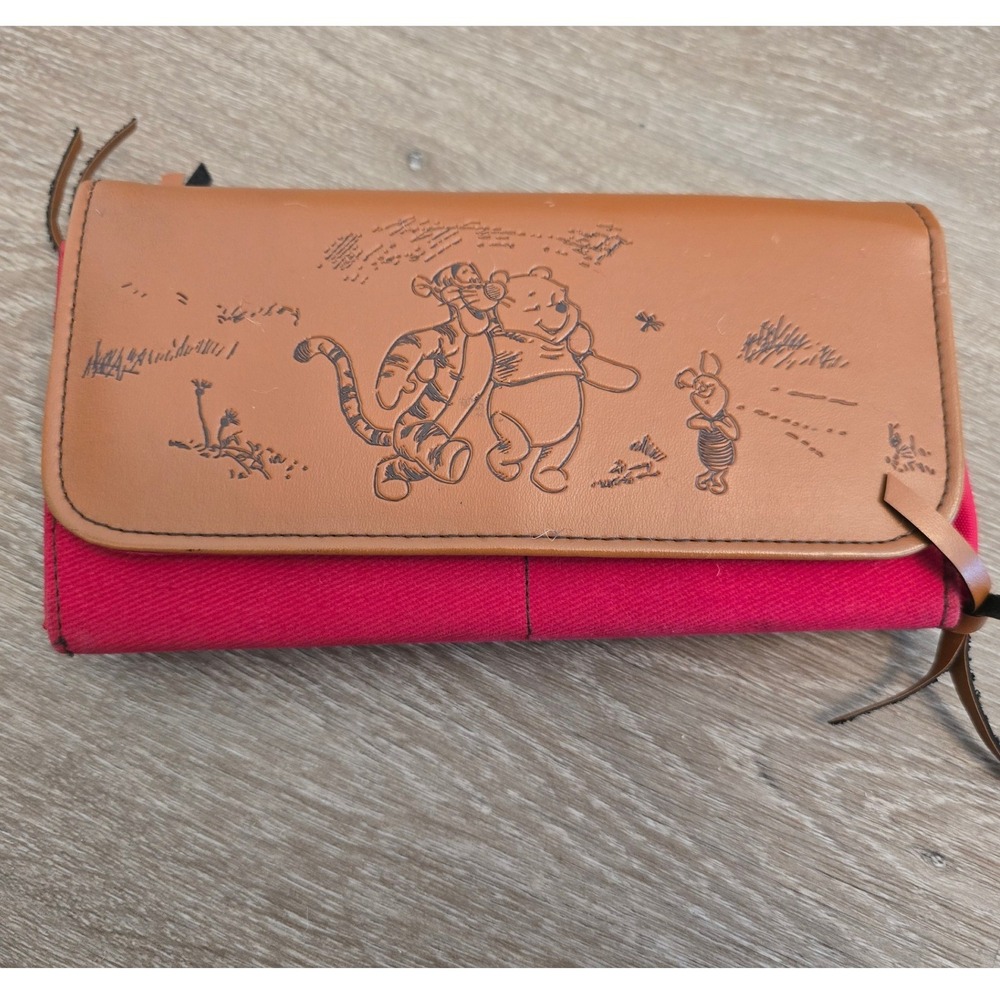 Disney Winnie the Pooh Tigger Red Canvas Tan Faux Leather‎ Long Wallet Mirror